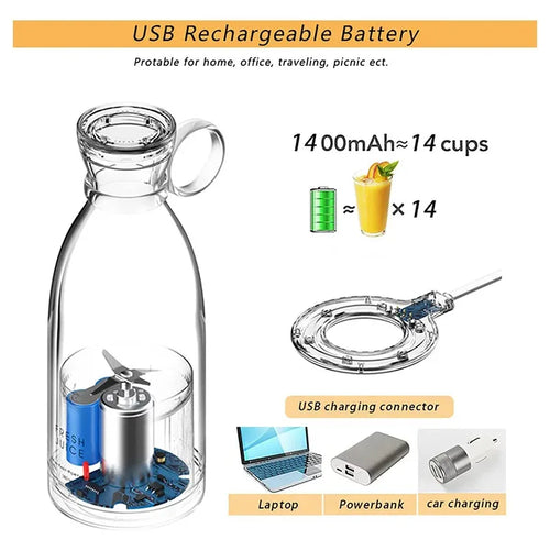 Mélangeur portable, mixeur portable tendance pour milkshakes et smoothies 335,5 g, mini bouteille mélangeur de jus de fruits frais magnétique USB à charge rapide, à emporter pour les voyages, l'extérieur, la gym, le bureau, les voitures, cadeau - PK
